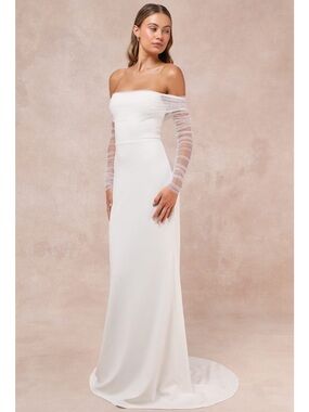 NWT Lulu’s Beautifully Beloved Mesh Off-the-Shoulder Maxi Wedding Dress Size XL